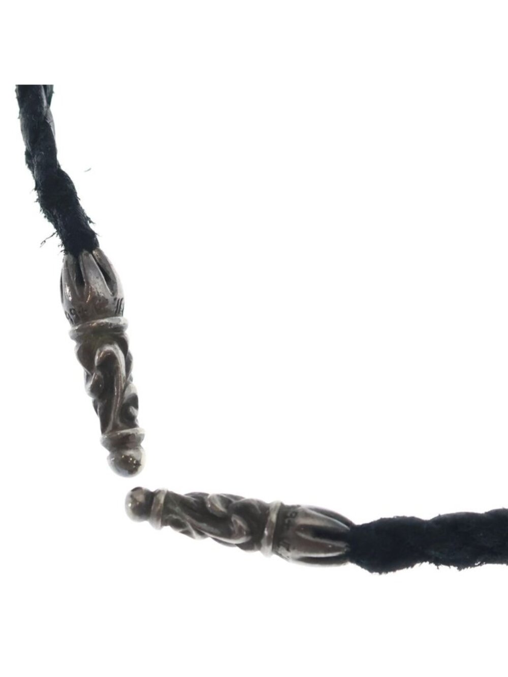 Chrome Hearts Leather Braid Scroll Necklace Black Silver